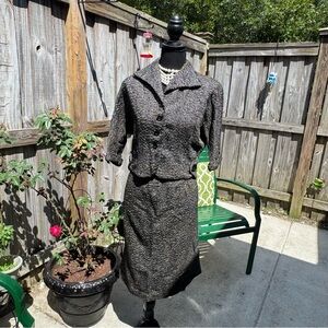 Vintage 1950’s Black Tweed Midi Skirt Set